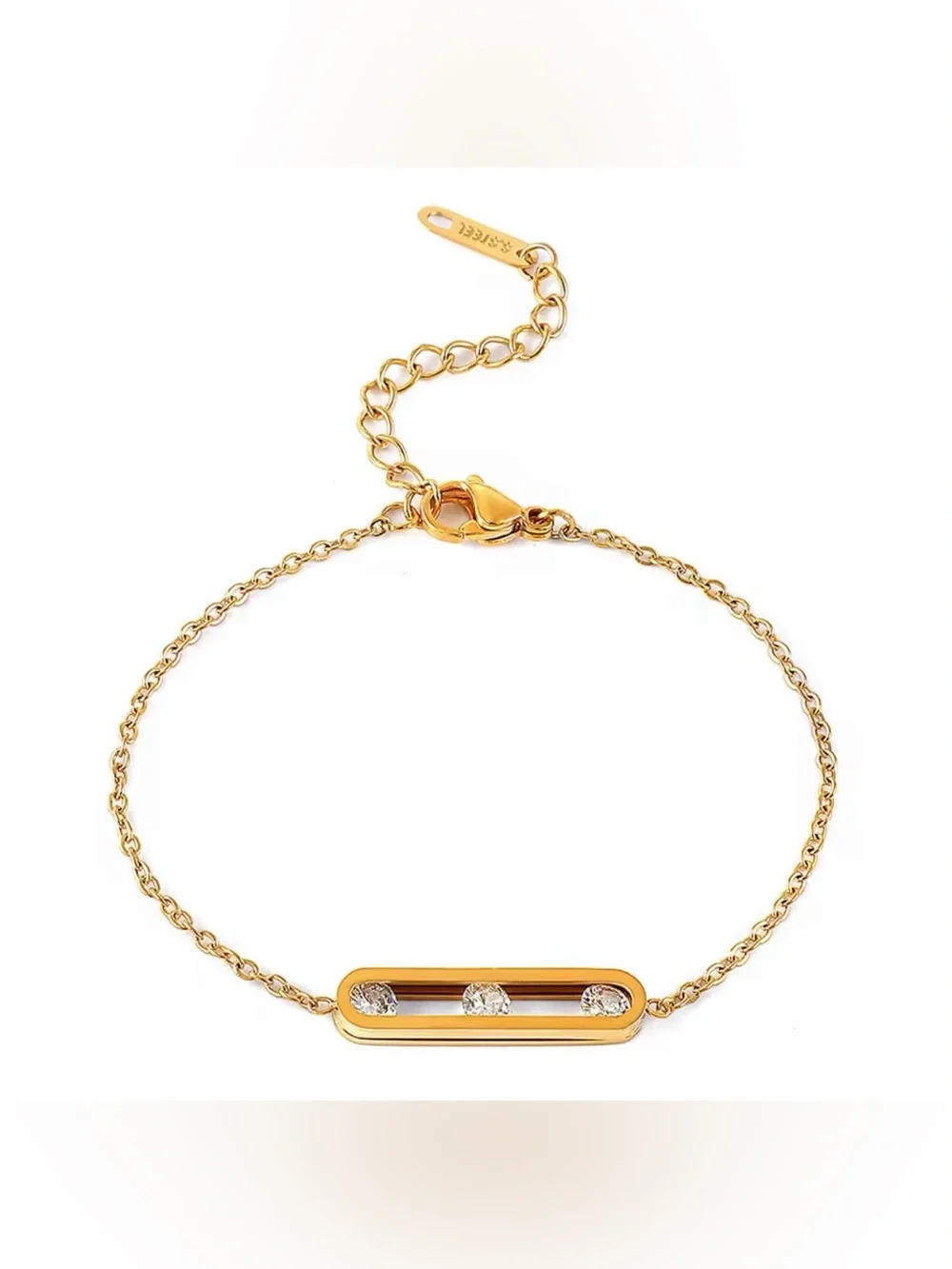 18K Gold Geometrical Link Paperclip Moving Diamond Bracelet No Fade Or Tarnish
